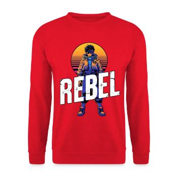 Rebellischer Cyber-Teen mit Sonnenuntergang - Unisex Pullover - Rot - Vorne - Alina (178cm) & Michal (187cm)