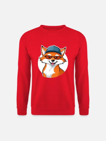 witziger Fuchs mit Brille und Cap - Unisex Pullover - Rot