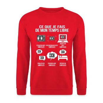 Was ich in meiner Freizeit mache: Retro-Musik - Unisex Pullover - Rot - Vorne - Alina (178cm) & Michal (187cm)