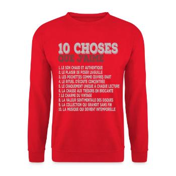 10 Things I Love Retro Music Vinyls - Unisex Sweatshirt - red - Front - Alina (178cm) & Michal (187cm)