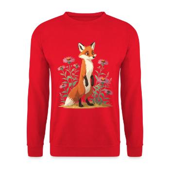 Fuchs mit Blumenmuster Illustration - Unisex Pullover - Rot - Vorne - Alina (178cm) & Michal (187cm)