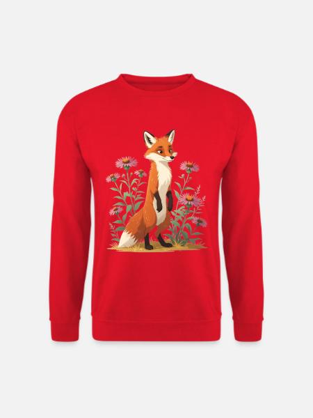 Fuchs mit Blumenmuster Illustration - Unisex Pullover - Rot