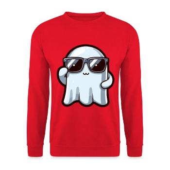 Stylischer Halloween Geist mit Sonnenbrille - Unisex Pullover - Rot - Vorne - Alina (178cm) & Michal (187cm)