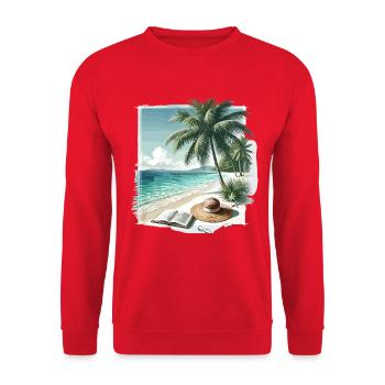 Plage tropicale avec palmiers et chapeau - Sweat-shirt Unisexe - rouge - Devant - Alina (178cm) & Michal (187cm)