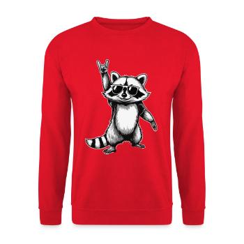 Cooler Waschbär Rock Teufelshörner Raccoon - Unisex Pullover - Rot - Vorne - Alina (178cm) & Michal (187cm)