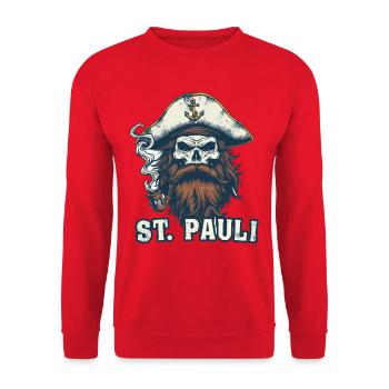 Sailor Skull with Whistle Anchor St. Pauli Hamburg - Unisex Sweatshirt - red - Front - Alina (178cm) & Michal (187cm)