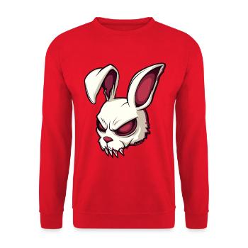 Böser Hase Schädel Illustration - Unisex Pullover - Rot - Vorne - Alina (178cm) & Michal (187cm)