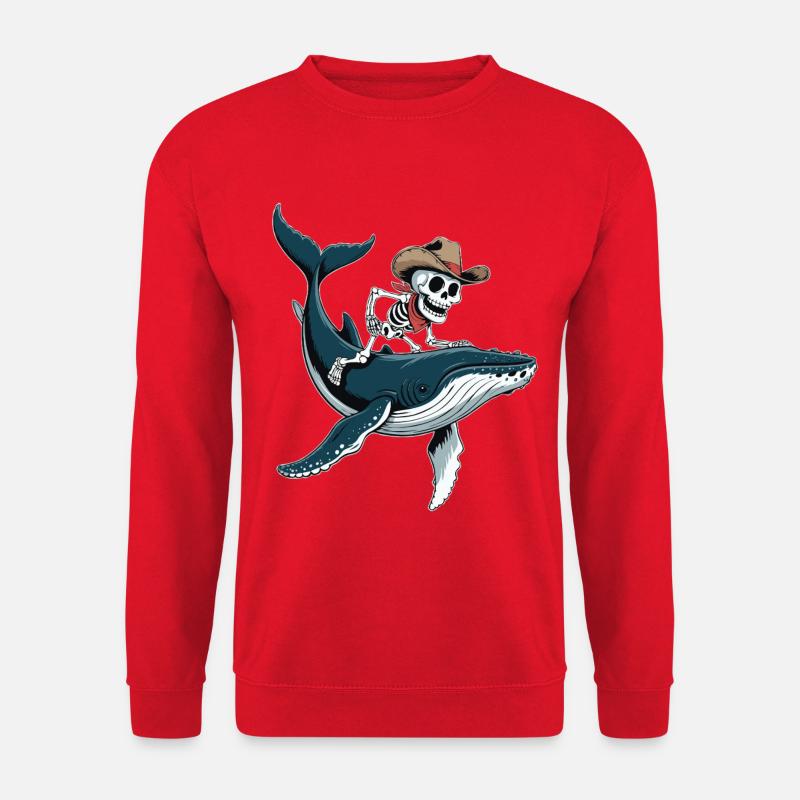 Cowboy Skelett auf Buckelwal - Unisex Pullover - Rot