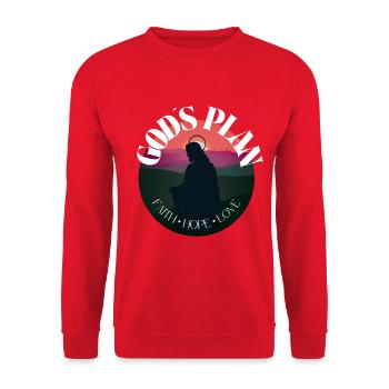 God’s Plan – Faith Hope Love | Jesus Tshirt - Unisex Pullover - Rot - Vorne - Alina (178cm) & Michal (187cm)