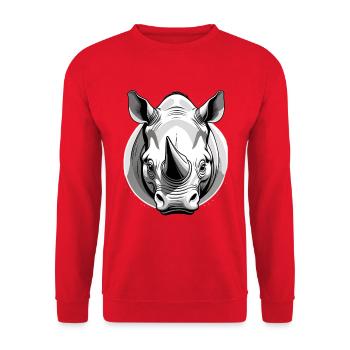 Stilvolle Nashorn-Illustration - Unisex Pullover - Rot - Vorne - Alina (178cm) & Michal (187cm)