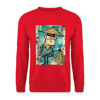 Graffiti Samouraï avec Balai - Sweat-shirt Unisexe - rouge - Devant - Alina (178cm) & Michal (187cm)