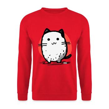 Süße Cartoon dicke Katze roter Kreis - Unisex Pullover - Rot - Vorne - Alina (178cm) & Michal (187cm)