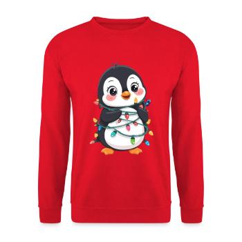 Pingouin mignon avec des guirlandes lumineuses de Noël - Sweat-shirt Unisexe - rouge - Devant - Alina (178cm) & Michal (187cm)