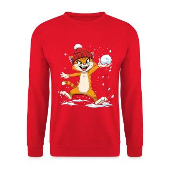 Humorous winter cat with snow globe - Unisex Sweatshirt - red - Front - Alina (178cm) & Michal (187cm)