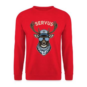Alpen Hirsch Servus Hirschgeweih Tracht Oktober - Unisex Pullover - Rot - Vorne - Alina (178cm) & Michal (187cm)