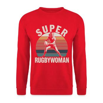 Super Rugbywoman Vintage Rétro Rugby Féminin - Sweat-shirt Unisexe - rouge - Devant - Alina (178cm) & Michal (187cm)