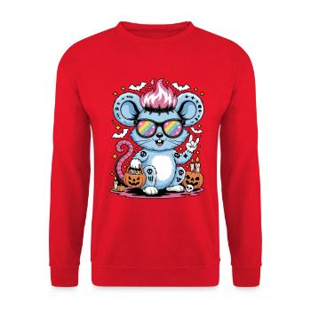 Rocker Mouse Halloween Rat - Unisex Sweatshirt - red - Front - Alina (178cm) & Michal (187cm)
