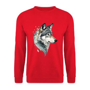 Wolfskopf mit Blumenornament - Unisex Pullover - Rot - Vorne - Alina (178cm) & Michal (187cm)