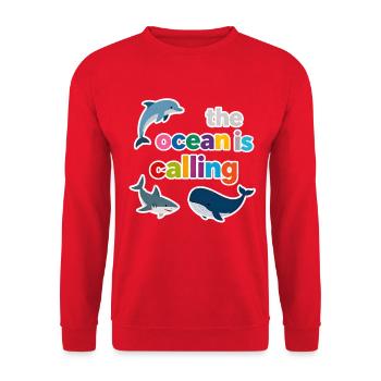 The Ocean is Calling – bunte Meerwelt - Unisex Pullover - Rot - Vorne - Alina (178cm) & Michal (187cm)