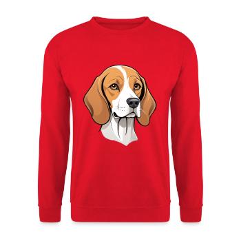Beagle Cartoon Porträt - Unisex Pullover - Rot - Vorne - Alina (178cm) & Michal (187cm)