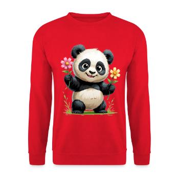 Panda Flower Greeting - Unisex Sweatshirt - red - Front - Alina (178cm) & Michal (187cm)