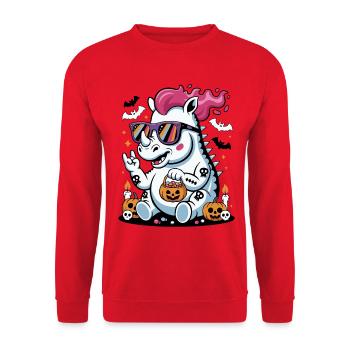 Halloween Nashorn mit Sonnenbrille - Unisex Pullover - Rot - Vorne - Alina (178cm) & Michal (187cm)