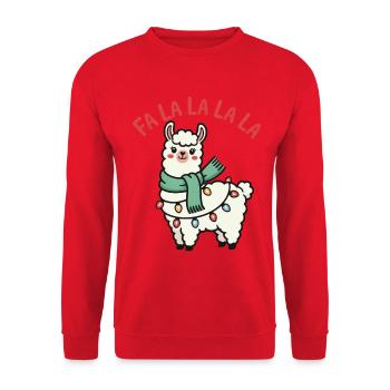 Fa La La La Lama Weihnachten Lama Humorvoll - Unisex Pullover - Rot - Vorne - Alina (178cm) & Michal (187cm)