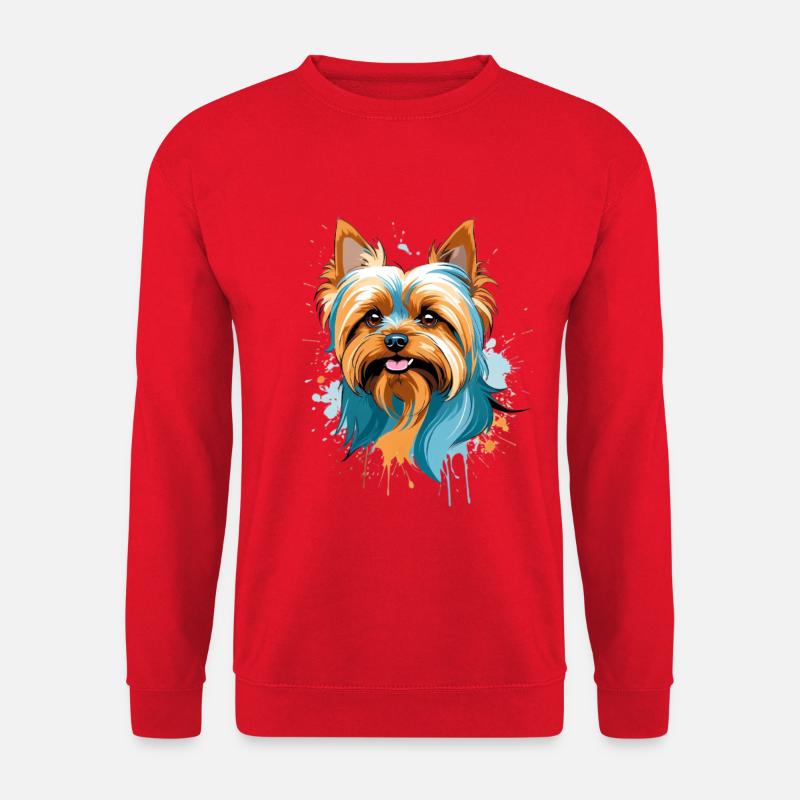 Bunter Yorkie Blick - Unisex Pullover - Rot