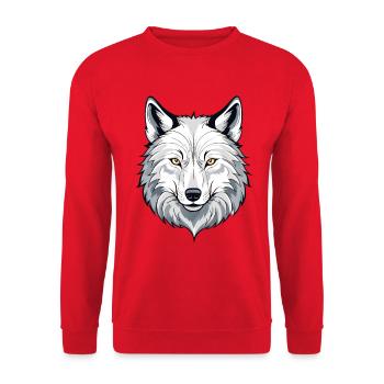 Weißer Wolfkopf Illustration - Unisex Pullover - Rot - Vorne - Alina (178cm) & Michal (187cm)