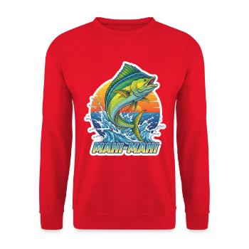 Mahi Mahi Sprung am Sonnenuntergang - Unisex Pullover - Rot - Vorne - Alina (178cm) & Michal (187cm)