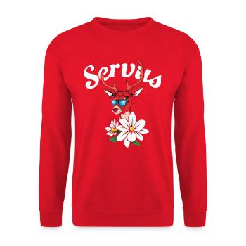 Alpen Hirsch Servus Hirschgeweih Tracht Oktober - Unisex Pullover - Rot - Vorne - Alina (178cm) & Michal (187cm)