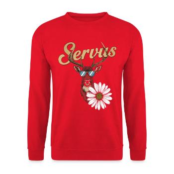 Alpen Hirsch Servus Hirschgeweih Tracht Oktober - Unisex Pullover - Rot - Vorne - Alina (178cm) & Michal (187cm)