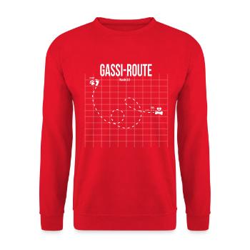 Dog walking route fun dog motif with paw & bones - Unisex Sweatshirt - red - Front - Alina (178cm) & Michal (187cm)