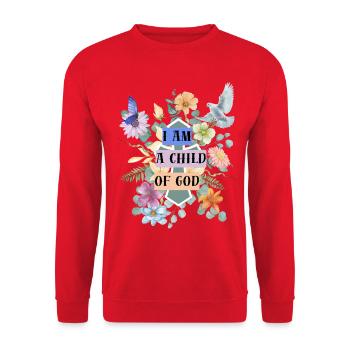 I Am a Child of God – Floral Faith Design - Unisex Pullover - Rot - Vorne - Alina (178cm) & Michal (187cm)