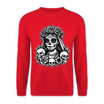 La Catrina - Unisex Pullover - Rot - Vorne - Alina (178cm) & Michal (187cm)