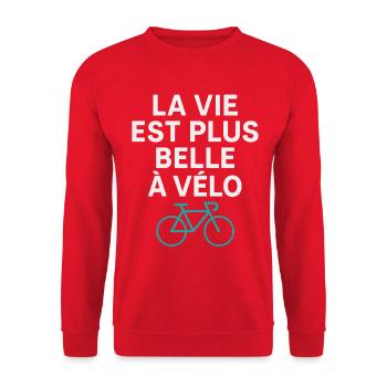 Life Is More Beautiful On Bike Cycling Humor - Unisex Sweatshirt - red - Front - Alina (178cm) & Michal (187cm)