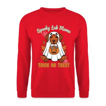 Spooky Lab Mama Halloween - Unisex Pullover - Rot - Vorne - Alina (178cm) & Michal (187cm)
