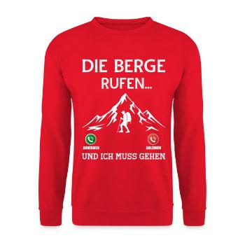Die Berge rufen und ich muss gehen zum Gipfel - Unisex Pullover - Rot - Vorne - Alina (178cm) & Michal (187cm)