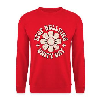 Gegen Mobbing Harmonie Zusammenhalt Botschaft - Unisex Pullover - Rot - Vorne - Alina (178cm) & Michal (187cm)