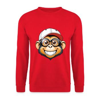 Affe mit Kappe und Brille - Unisex Pullover - Rot - Vorne - Alina (178cm) & Michal (187cm)