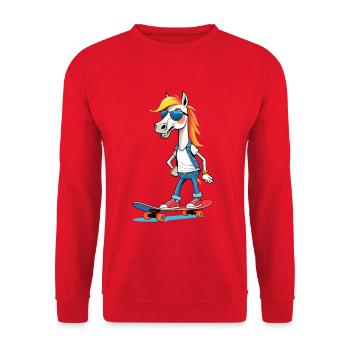 Pony Skateboarder mit Sonnenbrille - Unisex Pullover - Rot - Vorne - Alina (178cm) & Michal (187cm)