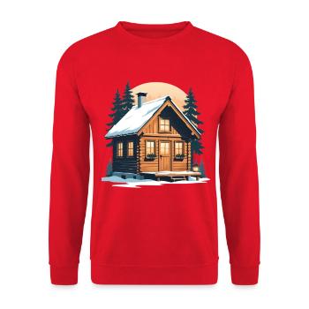 Winter wooden cottage in the snow - Unisex Sweatshirt - red - Front - Alina (178cm) & Michal (187cm)