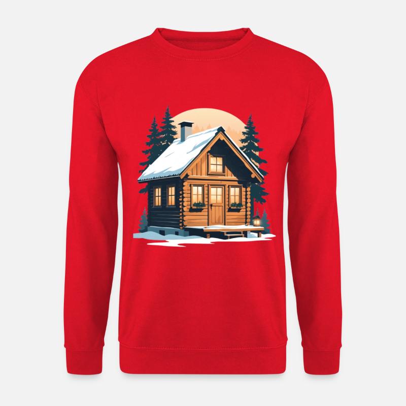 Winterliches Holzhäuschen im Schnee - Unisex Pullover - Rot