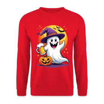 Cheerful beer spirit celebrates Halloween - Unisex Sweatshirt - red - Front - Alina (178cm) & Michal (187cm)