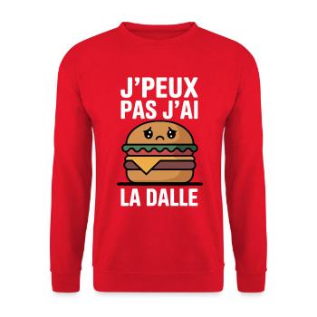 J’peux pas j’ai la dalle humour burger drôle - Sweat-shirt Unisexe - rouge - Devant - Alina (178cm) & Michal (187cm)