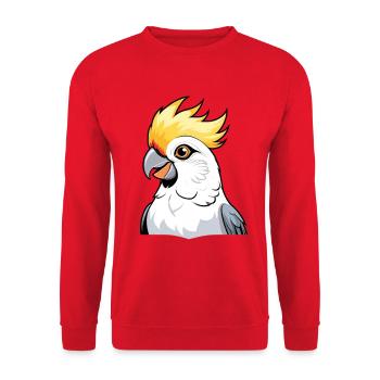 Cockatoo cartoon with yellow comb - Unisex Sweatshirt - red - Front - Alina (178cm) & Michal (187cm)