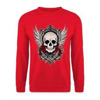 Totenkopf Totenkopf Engelsflügel rote Rosen Goth - Unisex Pullover - Rot - Vorne - Alina (178cm) & Michal (187cm)