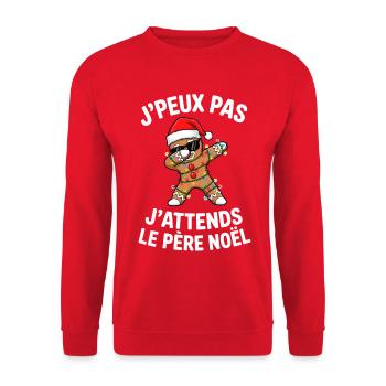 J’peux pas j’attends le Père Noël Bonhomme Pain  - Sweat-shirt Unisexe - rouge - Devant - Alina (178cm) & Michal (187cm)