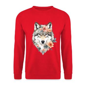 Flower Wolf Portrait - Unisex Sweatshirt - red - Front - Alina (178cm) & Michal (187cm)