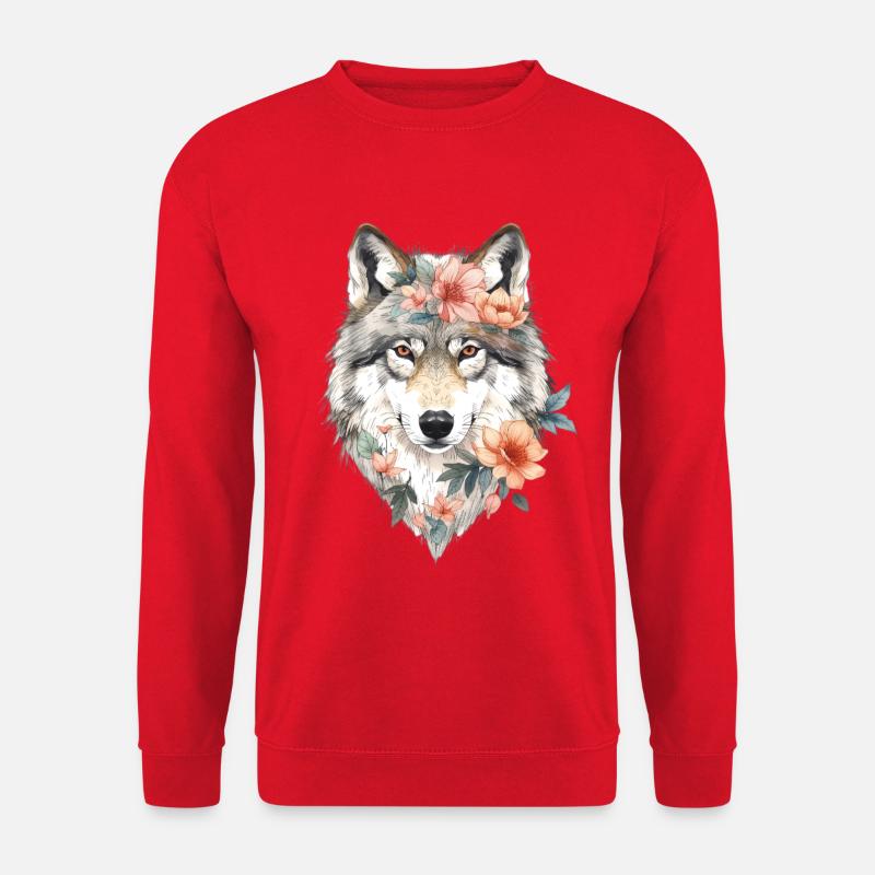 Flower Wolf Portrait - Unisex Sweatshirt - red
